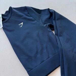 Gymshark Everyday Seamless Long Sleeve Crop Top | Navy